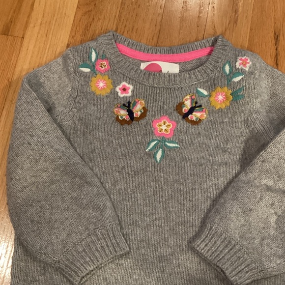 Mini Boden Gray Sweater with Floral Embroidery - Picture 2 of 4